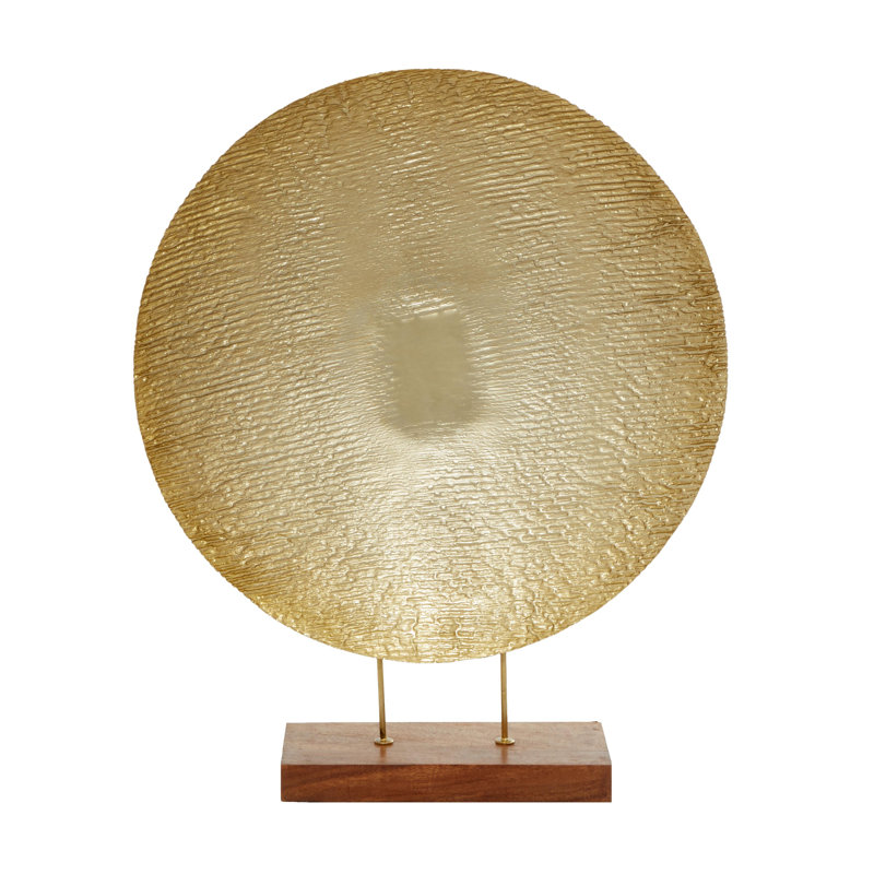 Grasen Metal Plate Geometric Decorative Gold Sculpture with Wood Stand