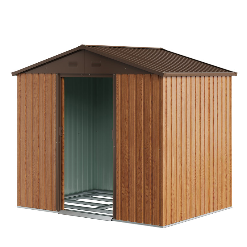 8 ft x 6 ft Brown Metal Lean-To Storage Shed