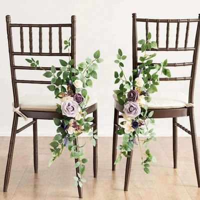 2 pièces décorations de chaise de mariage de fausses fleurs allée fleur floral guirlande suspendue pour la réception de la fête de l'église rose arrangement floral Faux arrangement extérieur