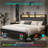 King Size Bed Frame With Upholstered Headboard, Platform Bed With Led Lights & Charging Station, Black-1560049203