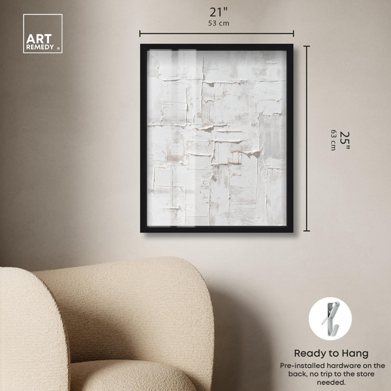 «White Palimpsest Surface I Boho Art Shadowbox» par Art Remedy, H 25 po x l 21 po, Noir