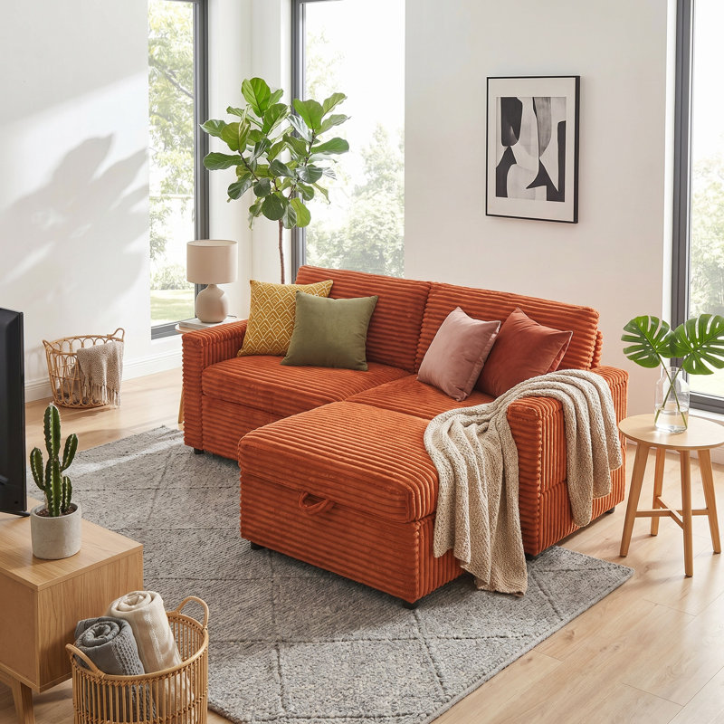 Comfortable Fluffy Corduroy Lazy Big Loveseat Couch, Super Soft Chaise Lounge 2-Seater Sofa with Double Storage Ottomans, Table Board & USB Port for Living Room