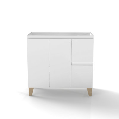36-Inch Modern Bathroom Vanity, Cabinet With 2 Doors And 2 Big Drawer, Soft-Clost System,Handle-Free Design,Natural Solid Wood Feet,Only Cabiney,To Be Used With A 36-Inch Ceramic Basin,Glossy White