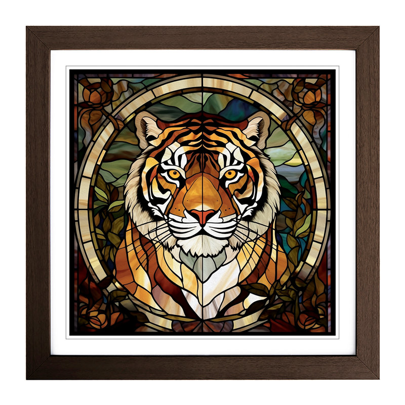 Tiger Stained Glass Effect - Framed Print, Walnut