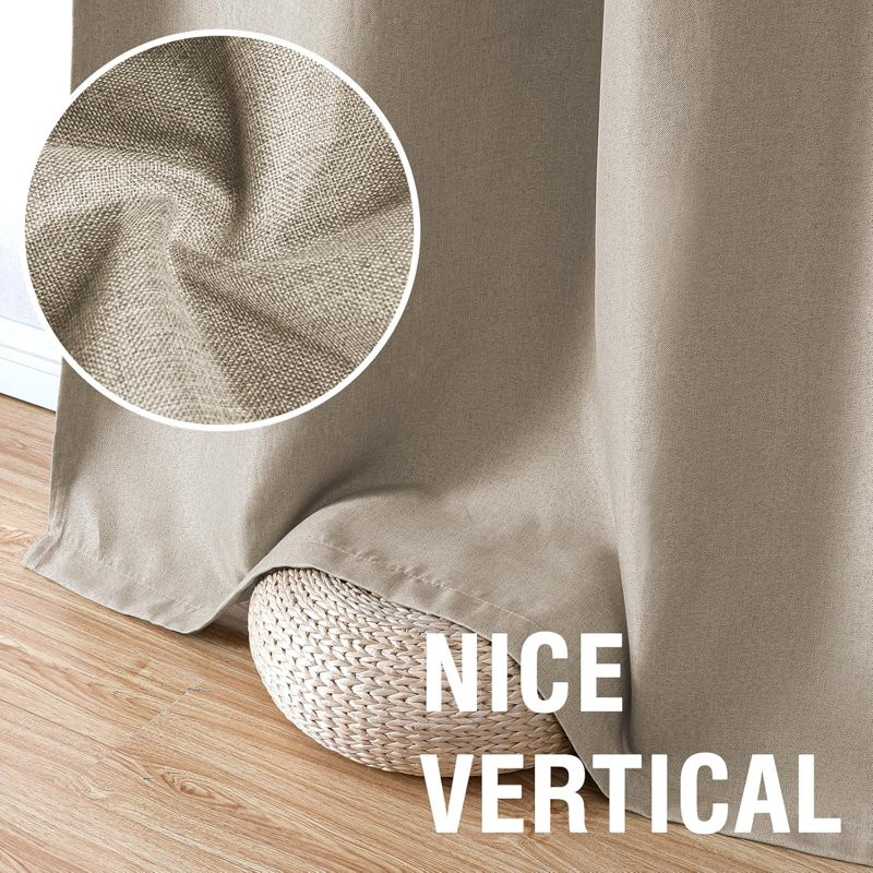 Blackout Linen Curtains 2 Panels Thick Light Blocking Curtain Thermal Insulated Window Drapes for Bedroom Rustic Farmhouse Curtains for Living Room