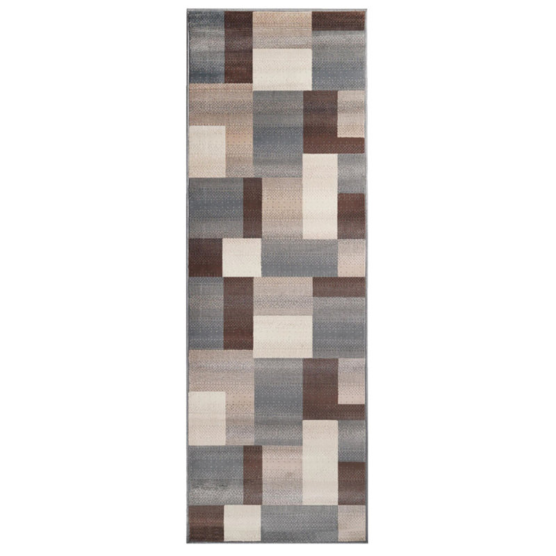 Tapis gris / brun / ivoire tissé à la machine Smiddy, Tapis de couloir 2 pi 8 po x 10 pi