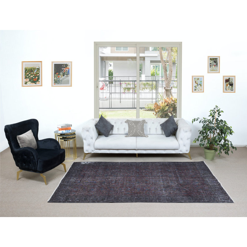 Tapis gris et rouge délavé fait à la main 6 pi 9,3 pi, idéal pour les intérieurs contemporains