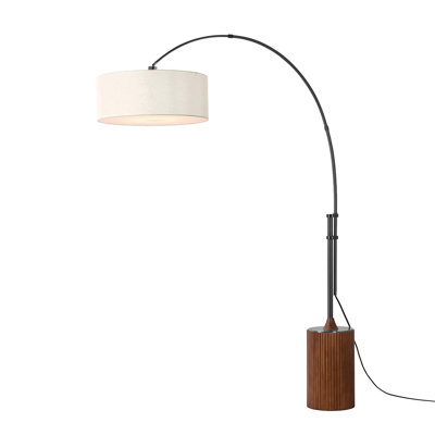 Tambo 92" Arc Lamp - Mid-Century Modern, Black Nickel Steel, Dark Walnut Wood Base, White Linen Shade, Dimmable, LED Bulb Included