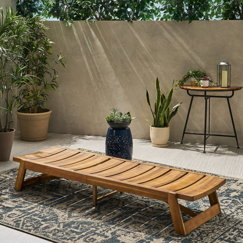 Chaise longue en bois avec assise en métal respirante et réglable, Brun jaune