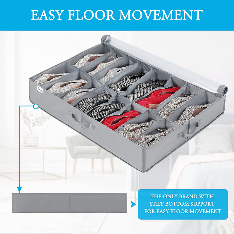 Under Bed Shoe Storage Organizer 2 Pack, Fits 32 Pairs, Large Underbed Shoe Box Storage Containers, Clear Foldable Shoes Organizer Under The Bed Sturdy Structure With Hard Bottom Support