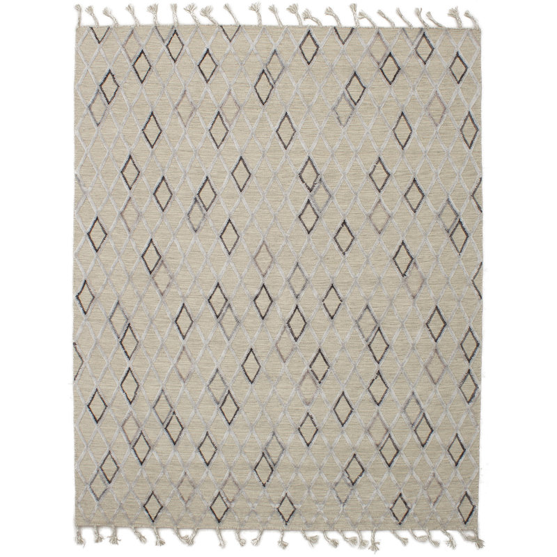 Tapis kaki clair en laine et soie tissés à plat Friese, Rectangle 8 pi x 10 pi