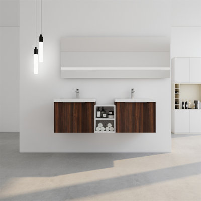 Meuble-lavabo à fermeture en douceur avec lavabo