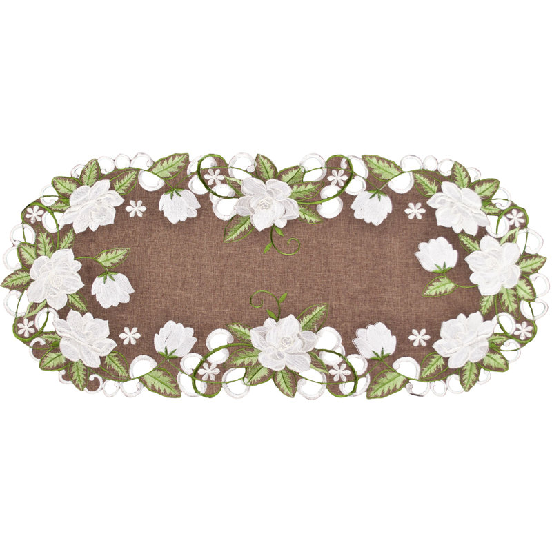 Magnolia on Brown Table Runner, 34" L x 14" W