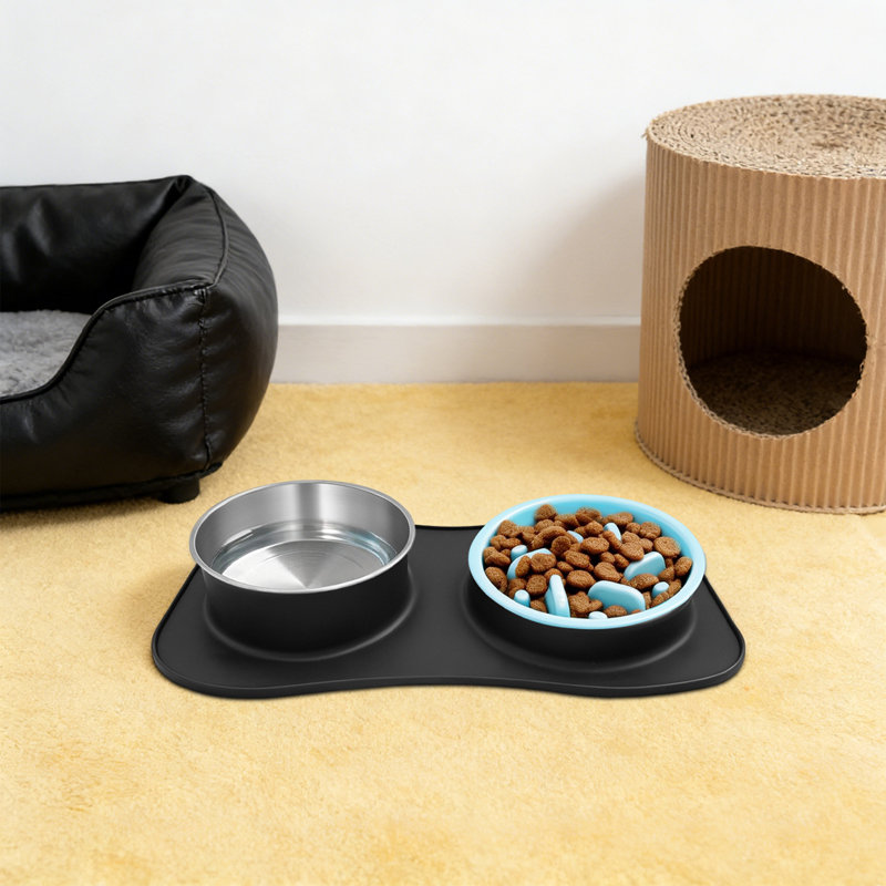 Ensemble de bol pour chien à alimentation lente, bol à alimentation lente avec bol d'eau, nourriture pour chien et ensemble de bols à eau 3 en 1