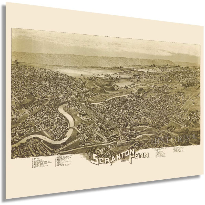 «Vintage 1890 Scranton Pennsylvania Map», reproduction d'impression sur papier, H 18 po x l 24 po x 0,1 po