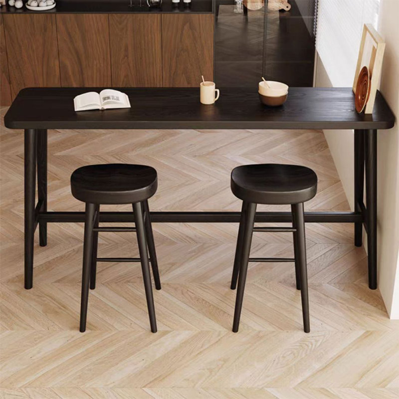 2-Person Black Straight Solid Wood Bar Table Sets
