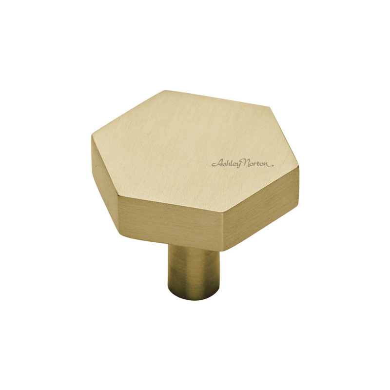 Hex 1 3/8" Length Geometric Knob, Satin Brass, 1 3/8"