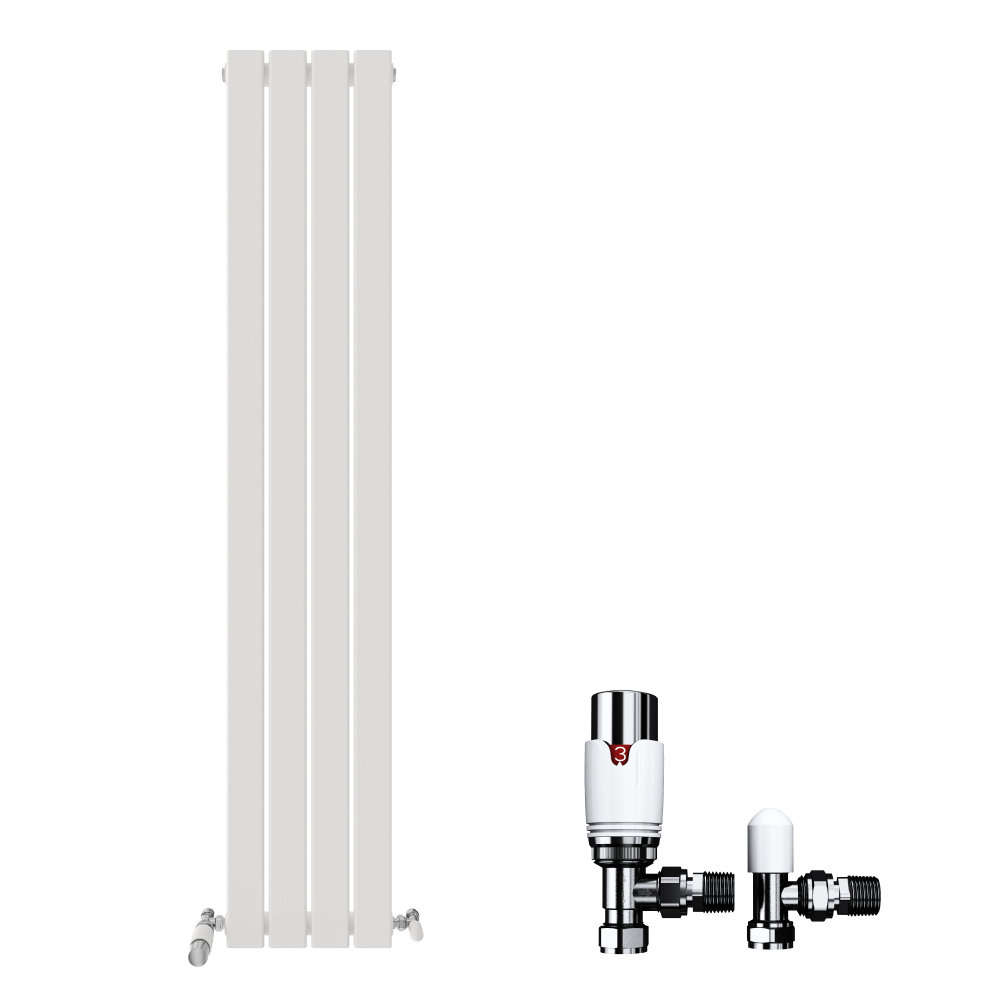 iBathUK Belgravia Vertical Single Slim Flat Panel Radiator Angled Valve