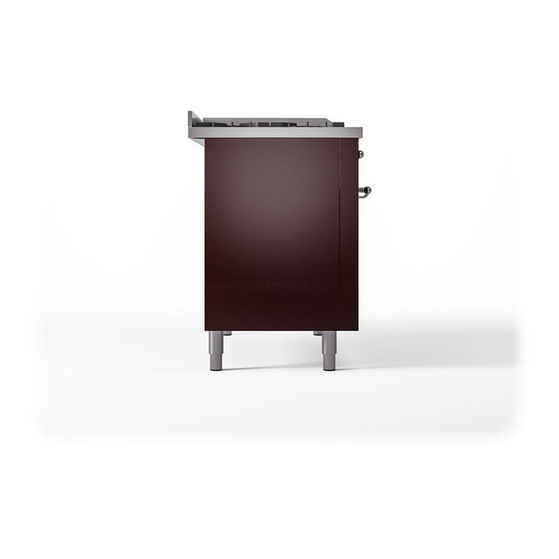 ILVE Nostalgie II Noblesse 48 in Dual Fuel Range, 5 Burner, Griddle, Frenchtop, Burgundy/Chrome, Liquid Propane