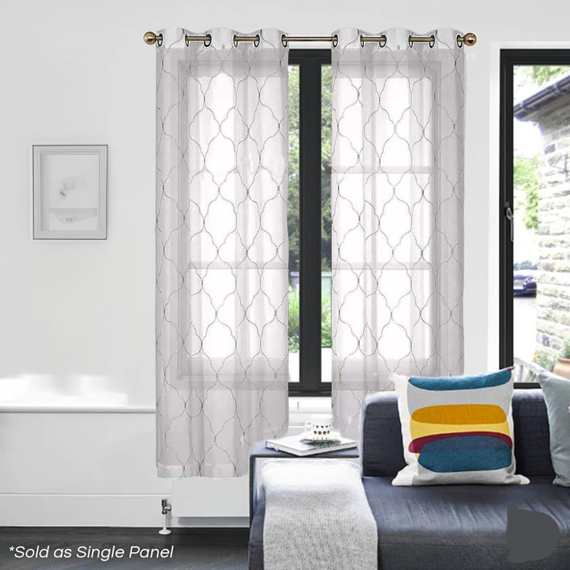 Panneau de rideau simple diaphane avec œillets, Argent argent
