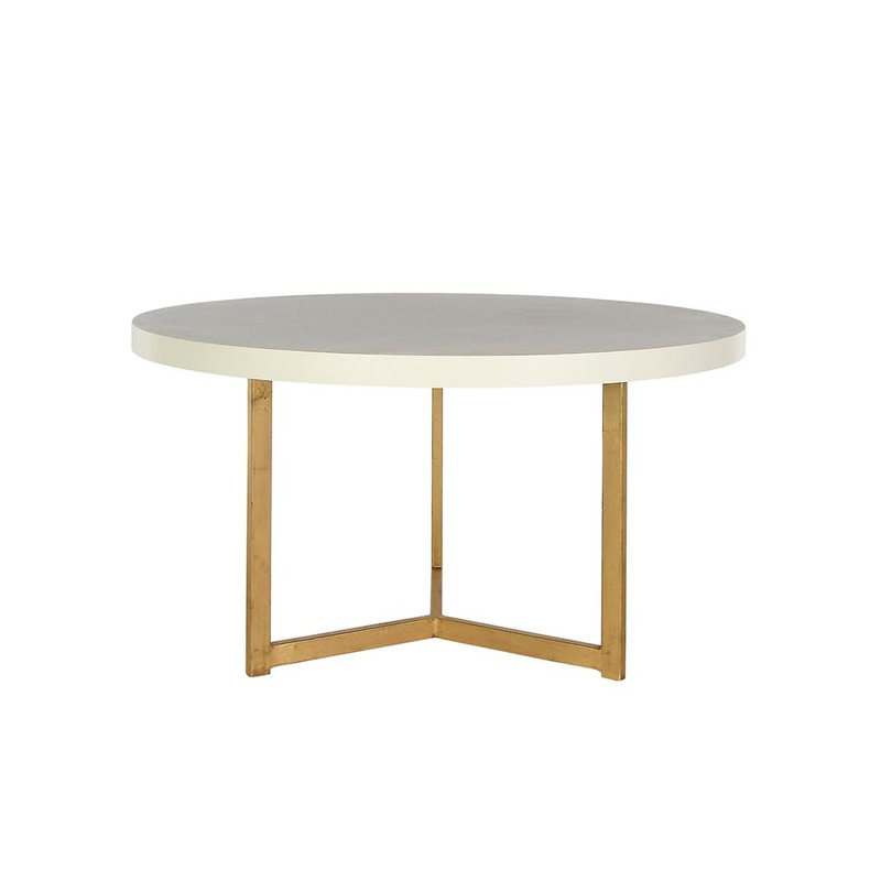 Table de salle à manger à tréteaux Valley, Feuille d’or, Blanc