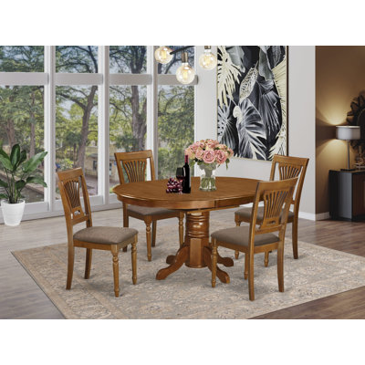 L'ensemble de salle à manger 5 pièces comprend une table de salle à manger ovale avec rallonge papillon et 4 chaises de cuisine en lin, brun selle