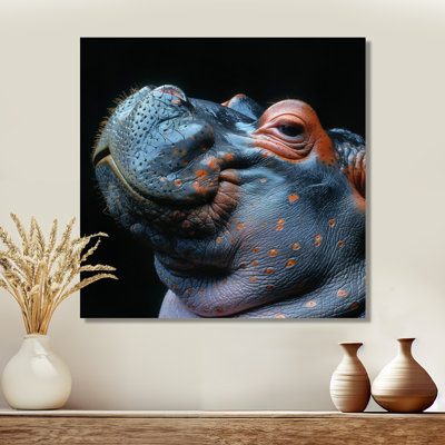 Hippopotame sur fond noir I - reproduction d'art hippopotame animal