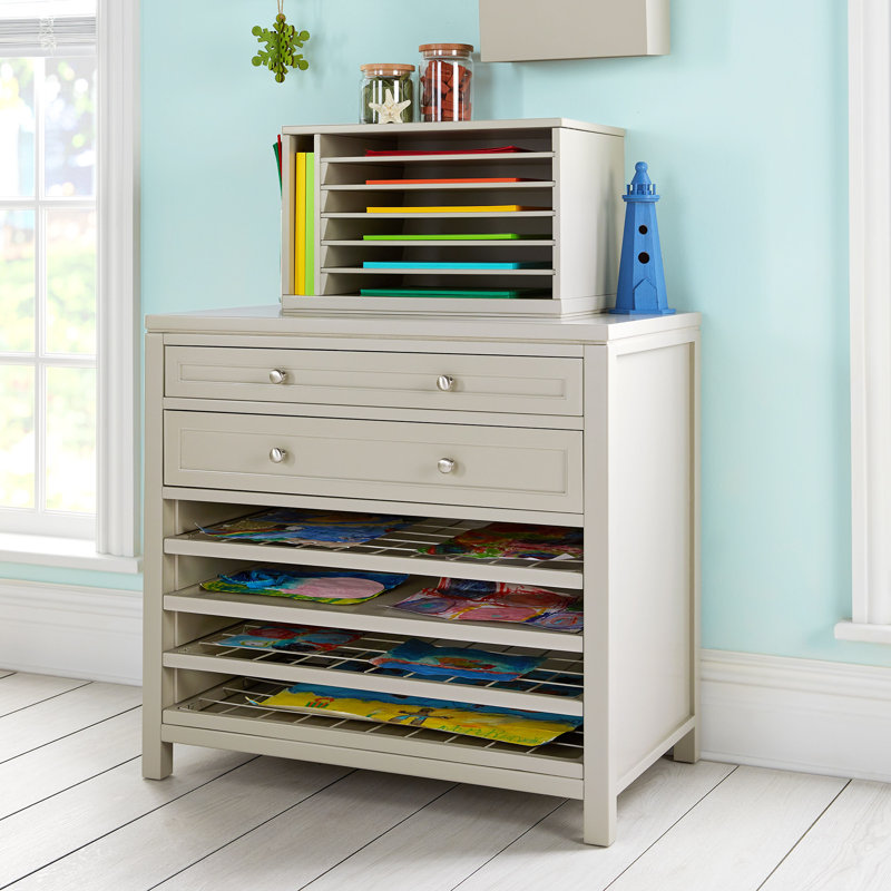 Gray Wooden Kids' Art Storage with Drying Racks