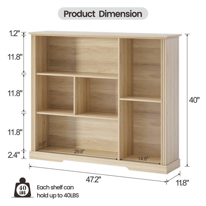 6-Shelf Modern Bookcase With Tri-color Sensor Light, Irregular Open Bookshelf, Oak