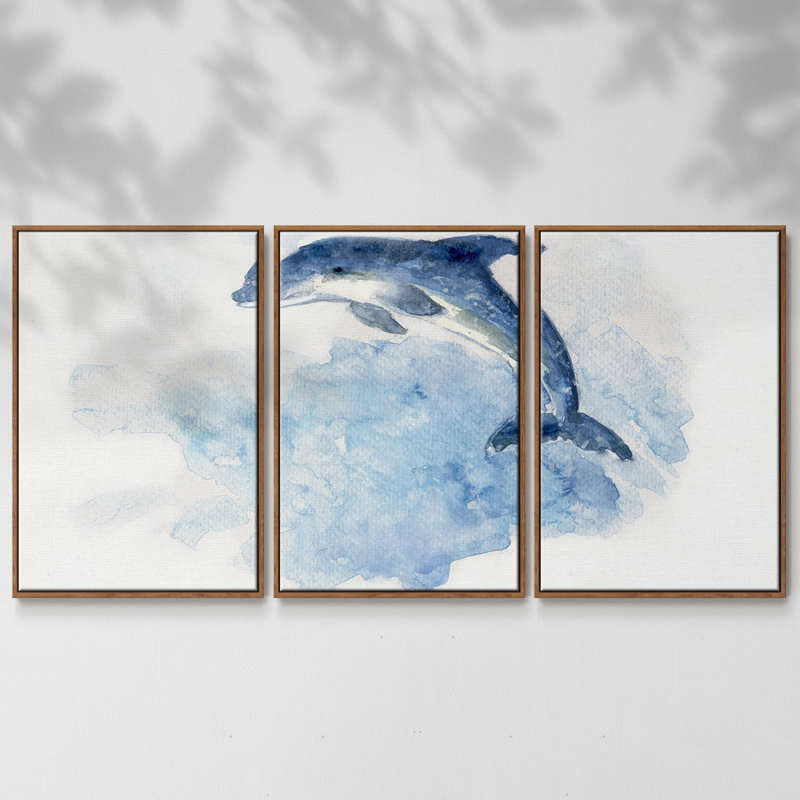 Saut de vague - reproduction sur toile avec cadre flottant, H 24 po x l 48 po x P 2 po, Noyer