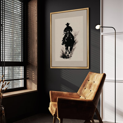 «Cowboy on Horseback», art mural sur toile - décor de silhouette occidentale pour salon ou bureau rustique