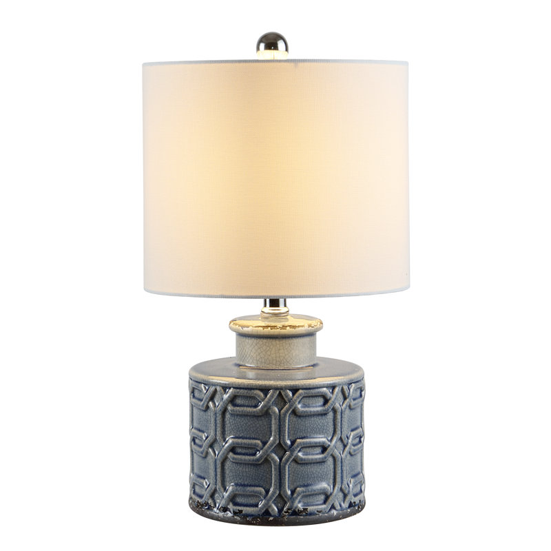 Blue Ceramic Table Lamp with White Drum Shade