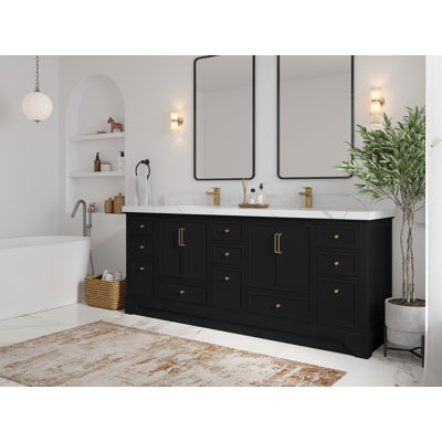 Alys 84"" Double Bathroom Vanity Set (Knobs Option) -  Willow Collections, ALS_BLK_CA_BK_84