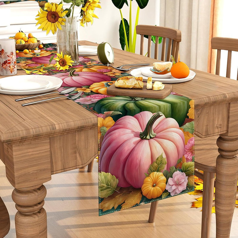 Chemin de table citrouille floral automne 72 pouces saisonnier automne Thanksgiving cuisine salle à manger table décorations pour la fête