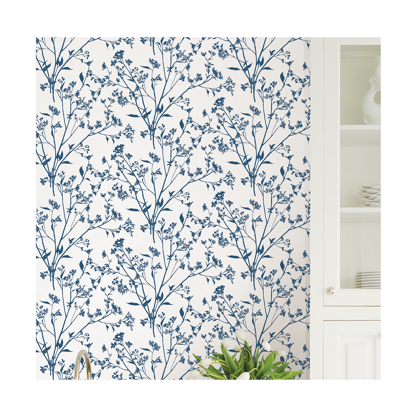 Stormi Modern Floral Wallpaper, Indigo