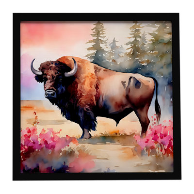 Bison des bois, impression sur métal encadrée