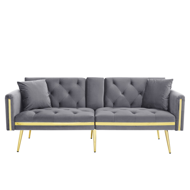 2 Seater Velvet Sofa Bed, Grey