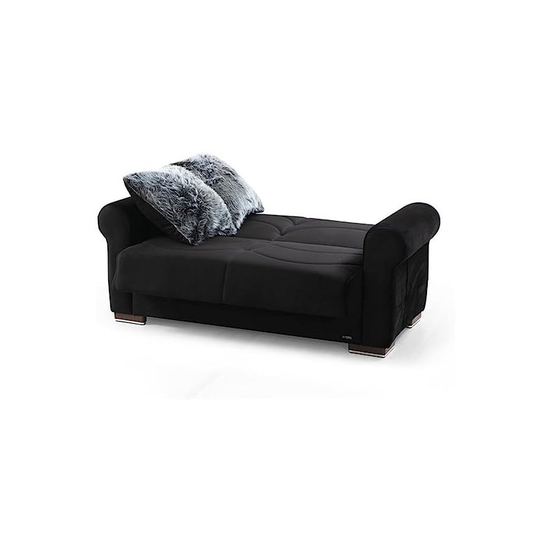 Causeuse-lit convertible en tissu Iliyka, Mélange de polyester noir