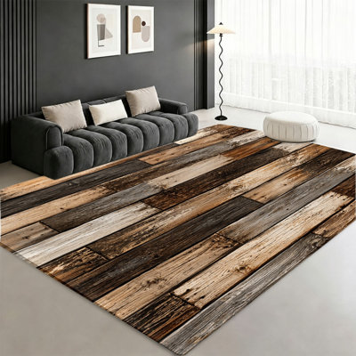 Tapis rétro en planches de bois, motif de grain de bois réaliste, tapis antidérapant, décoration intérieure pour salon, chambre à coucher, entrée, porte d'entrée, cuisine, balcon, appartement