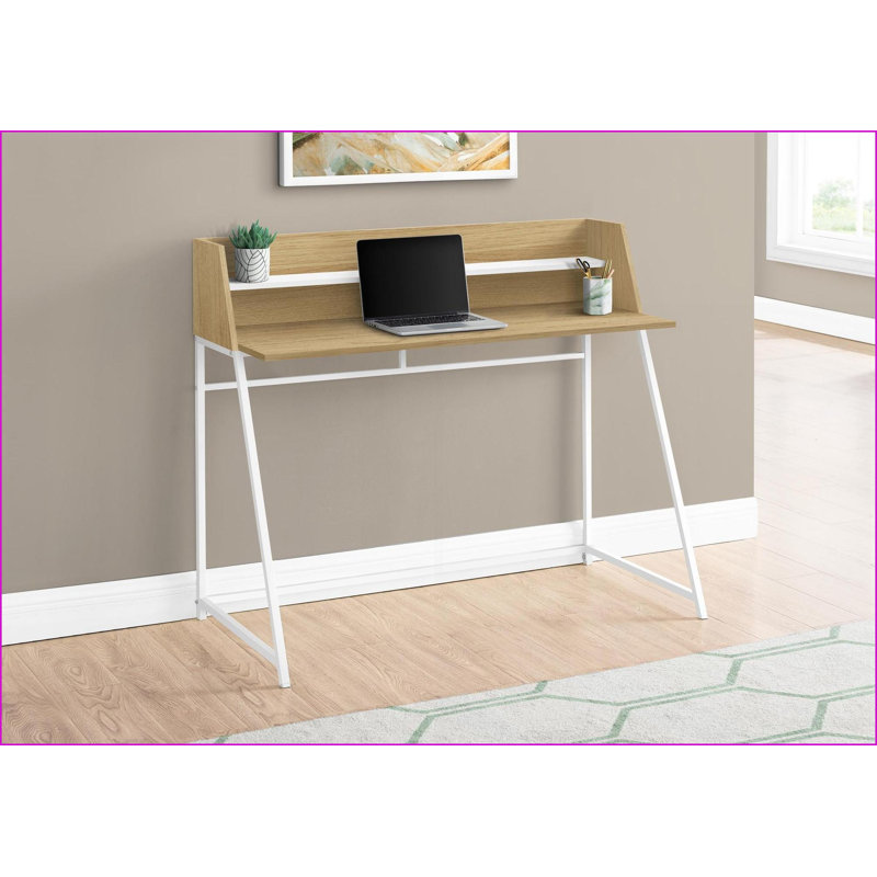 Bureaux, bureau à domicile moderne avec rangement 47,25 po | Stratifié naturel | Métal blanc | Naturel | Panneau de particules