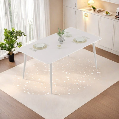 Rectangular Pure White Rock Slab Dining Table