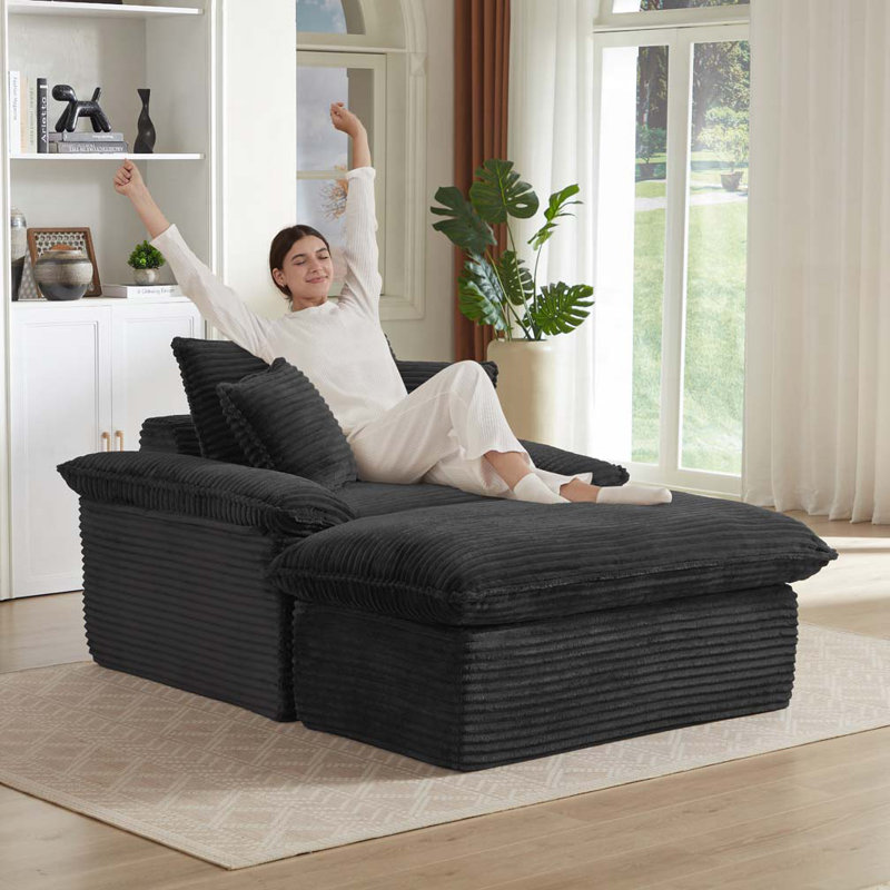 Méridienne avec repose-pieds, coussin lombaire, Noir