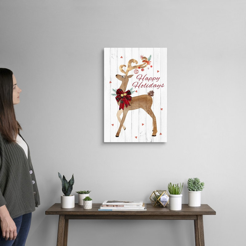 «Happy Hoildays Deer», reproduction d'art textuel sur toile, H 24 po x l 16 po x P 1,25 po, Toile tendue