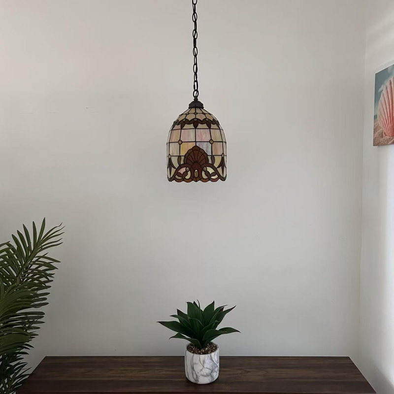 Luminaire suspendu Tiffany en verre coloré de style baroque inclus, Doré