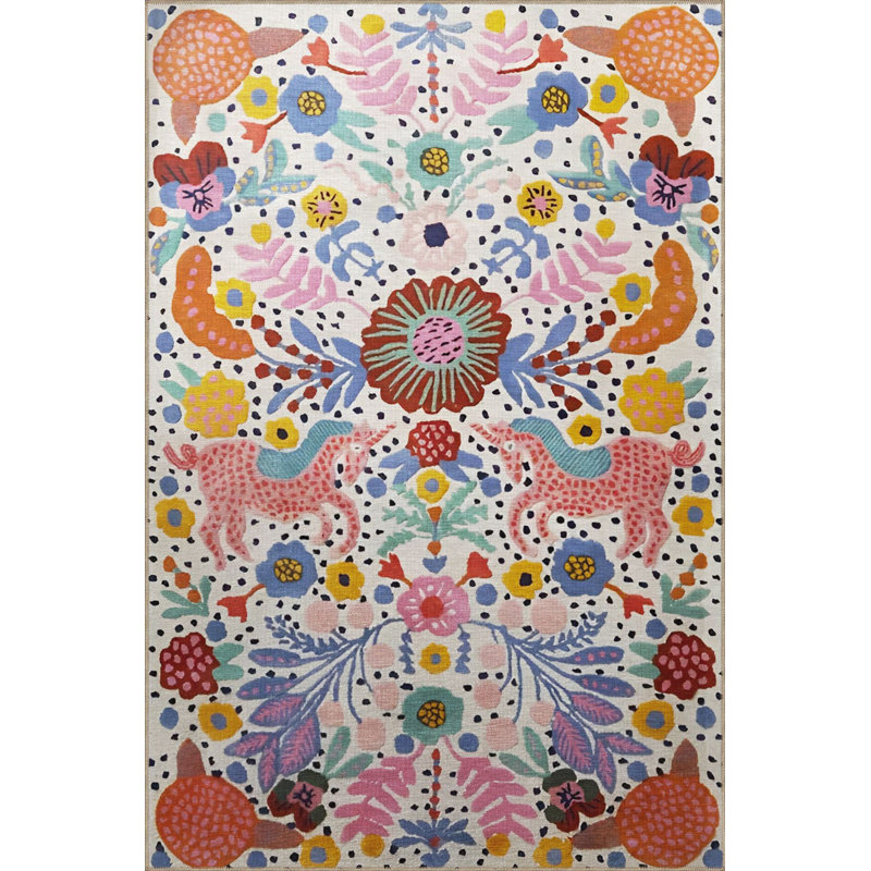 Tapis décoratif moderne multicolore lavable à la machine dans des tons de fleurs multicolores