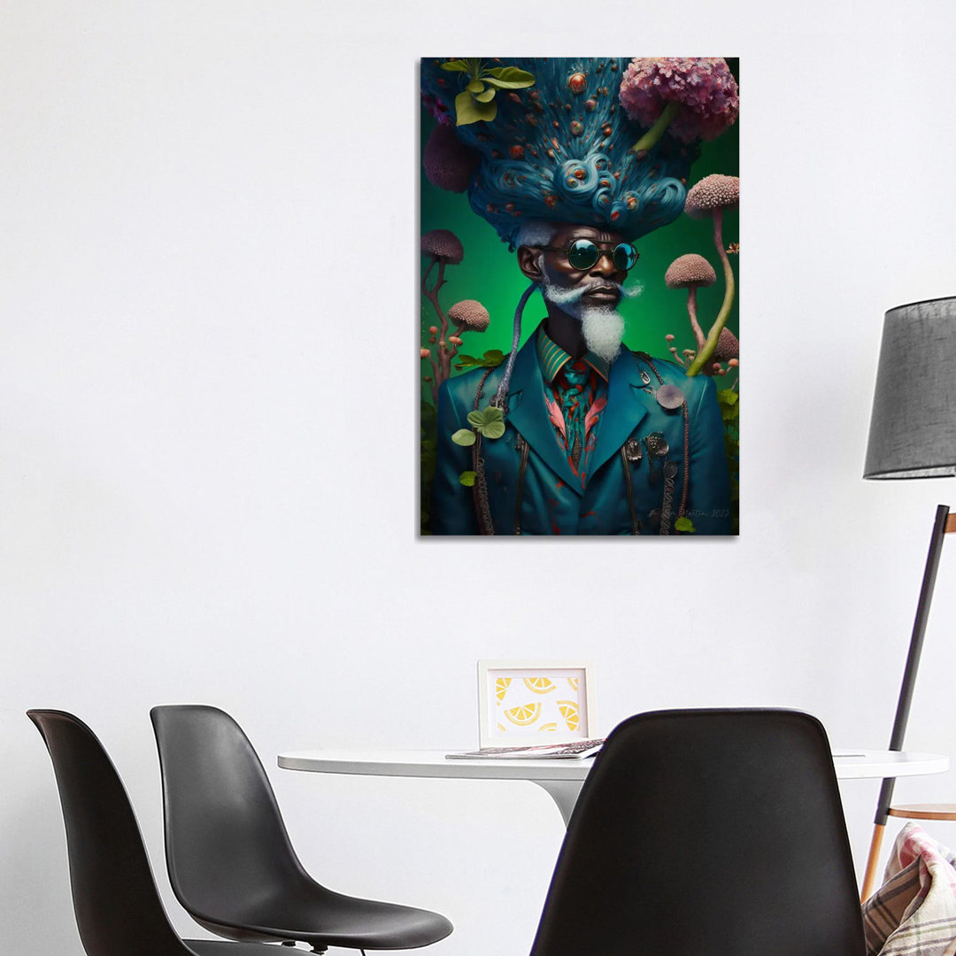 Retro Futurist African Grandpa - Mushrooms V von Digital Wild Art - No Frame Gallery-Wrapped Canvas Giclée on Canvas