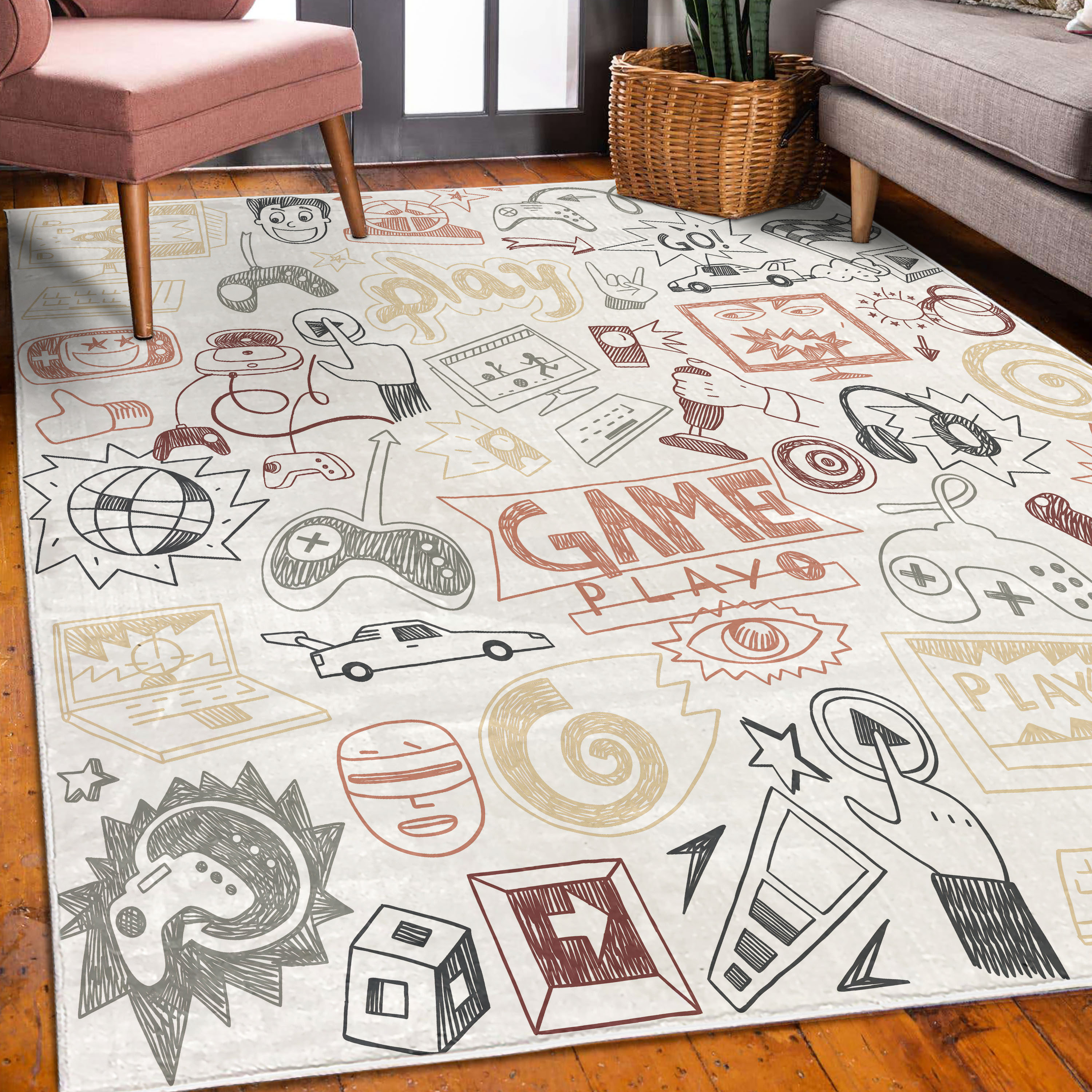 Level Fun Rug Texture Zoomie Kids Lewalski Video Games High Density Long Fiber Poly Threads ...