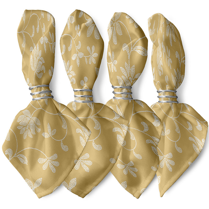 Aspacio Polyester Floral Square Napkin, Gold