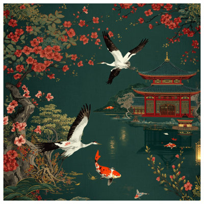 Housses de couette scène de temple japonais