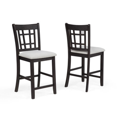 Mipo Counter Height Dining Chair Set Of 2, Gray Fabric, Grid Back by Benjara